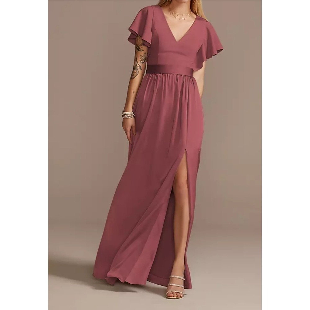 Davids Bridal Bridesmaid Dress‎ Flutter Sleeve Burgandy Mauve Size 10 But Small